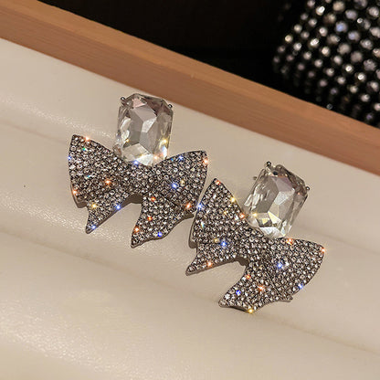 ZJE-165 Sparkling Bow Shape Zircon Korean Earrings- Golden